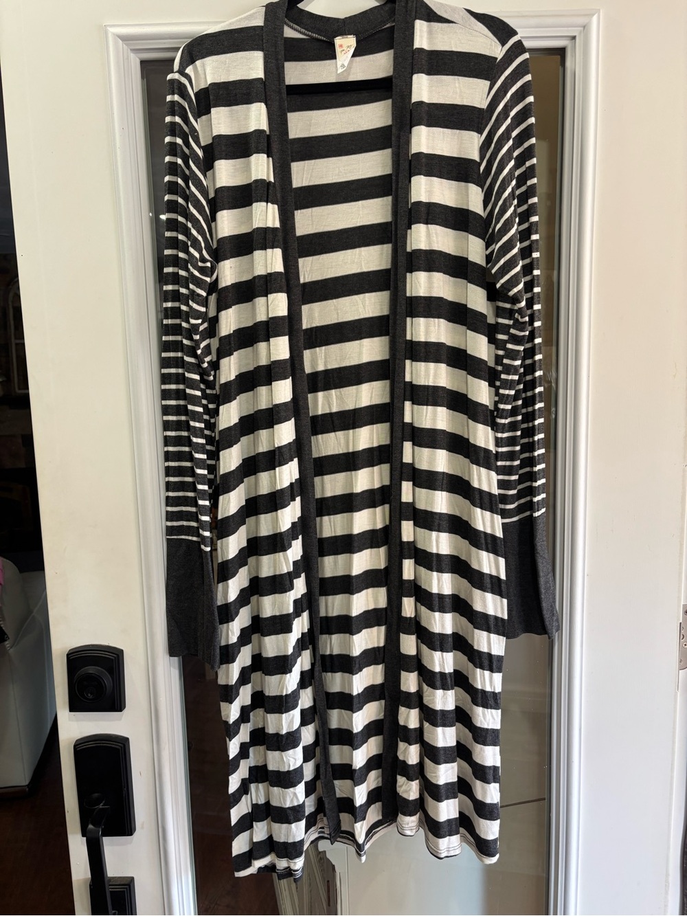 7th Ray Black & White Striped Open-Front Long Cardigan